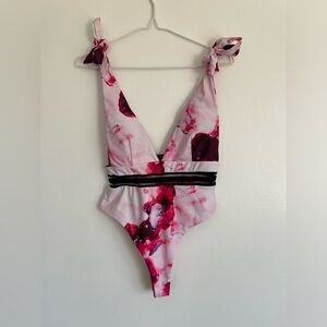 Shein Pink Abstract Pattern One Piece Swim Suit - Size Medium